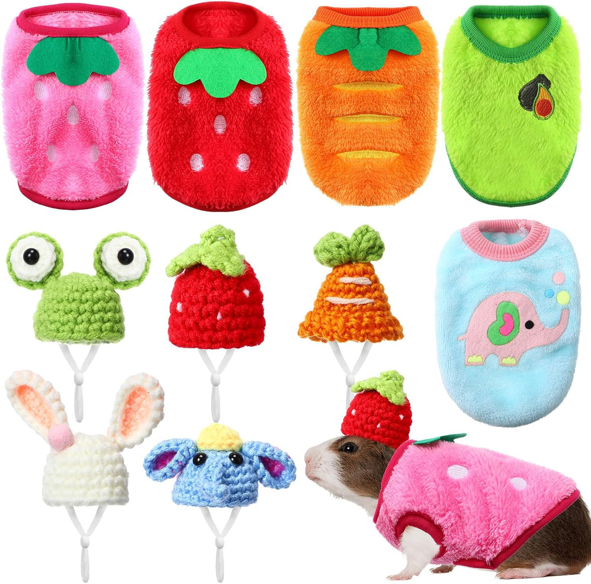 Clysee 10-piece guinea pig clothes set with flannel vests and knitted mini hats