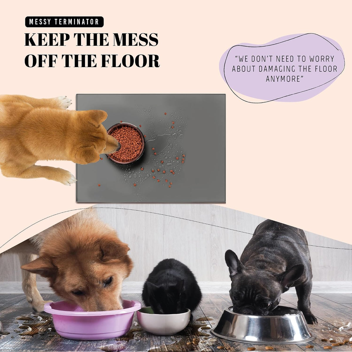 AVERYDAY 32x24 Waterproof Silicone Dog Food Mat - Grey / 23" x 16" - image 2