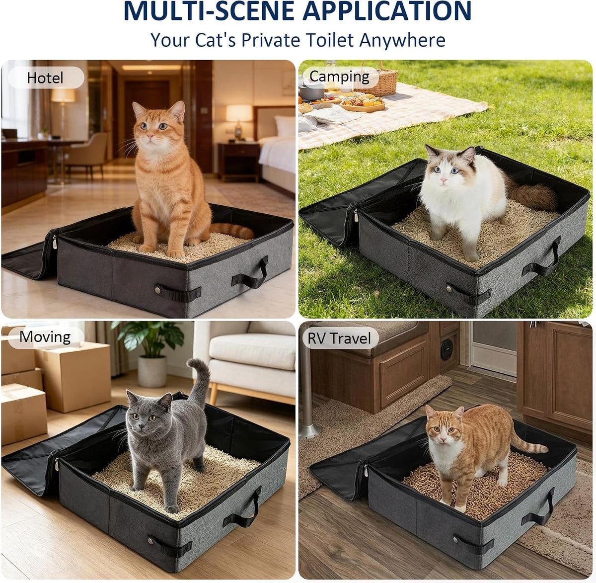 HiCaptain Portable Travel Litter Box for Cats - Grey-Grey / Medium - image 2