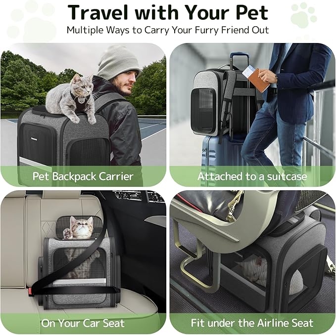 Pawtners Cat Carrier Backpacks Expandable Cat Backpack with Breathable Mesh, Pet Carrier Backpack for Cats Small Dogs Puppies Up to 18 Lbs, Dog Carrier Backpack for Travel Hiking Camping Outdoor