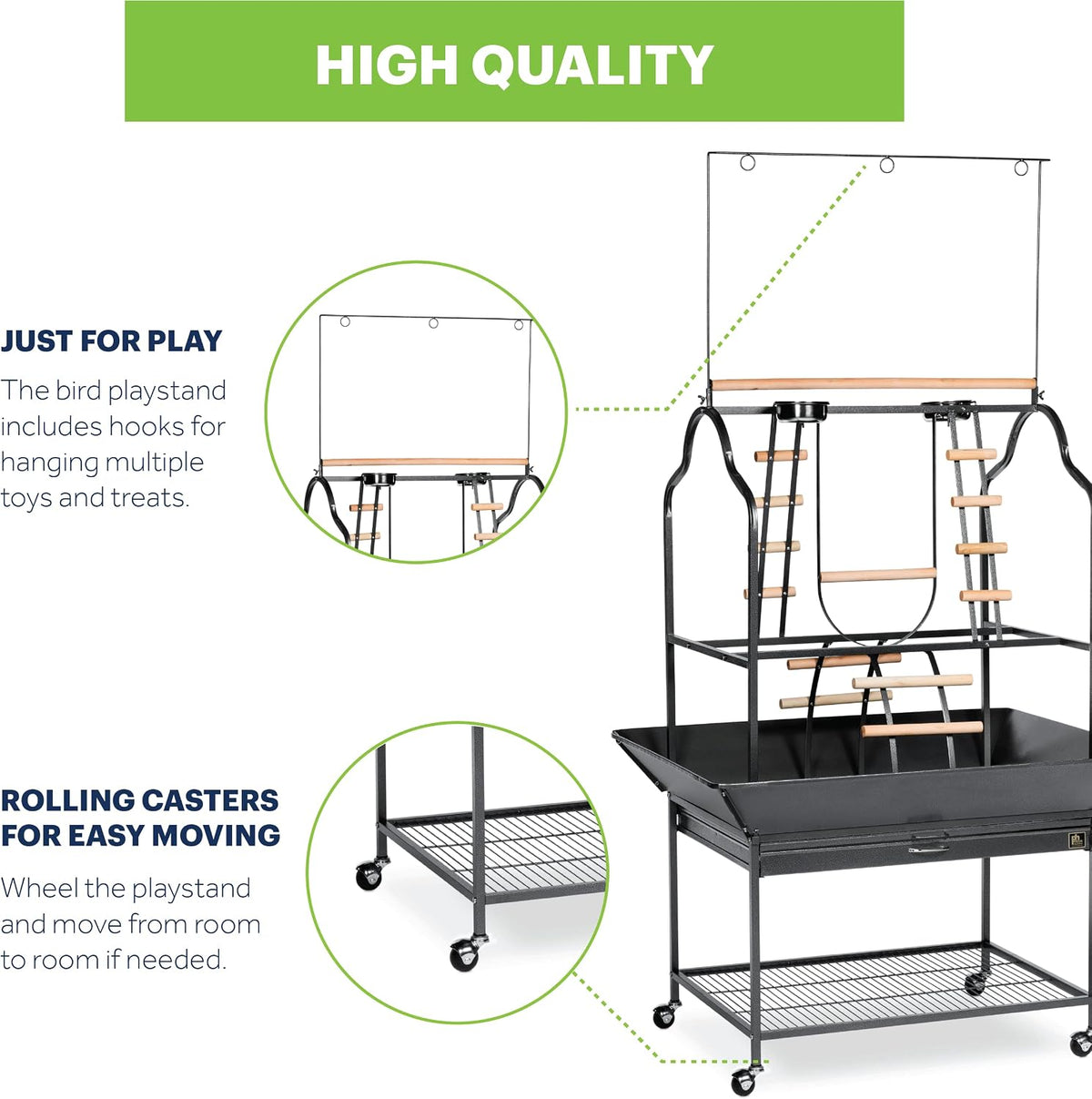 Prevue Pet Products Parrot Play Stand with Wheels, Black - Large - image 3