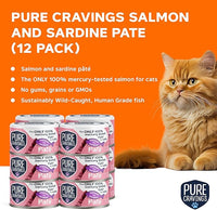 Salmon and Sardine Pate, Canned Wet Cat Food, 100% Mercury-Tested, Moist Can Fish, Grain-Free Protein, Non-GMO, 12 Pack