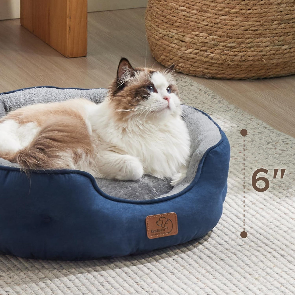 Bedsure Small Dog Bed Washable, Round Cat Beds for Indoor Cats - 20"L x 19"W x 6"Th / Navy - image 3