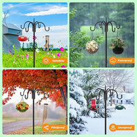 FEED GARDEN 76 Inch Four Shepherd Hooks for Outdoor,Bird Feeder Pole with 5 Prong Base, Adjustable Shepard Hooks for Hanging Plant, Solar Lanterns, Wind Chimes, 2 Pack