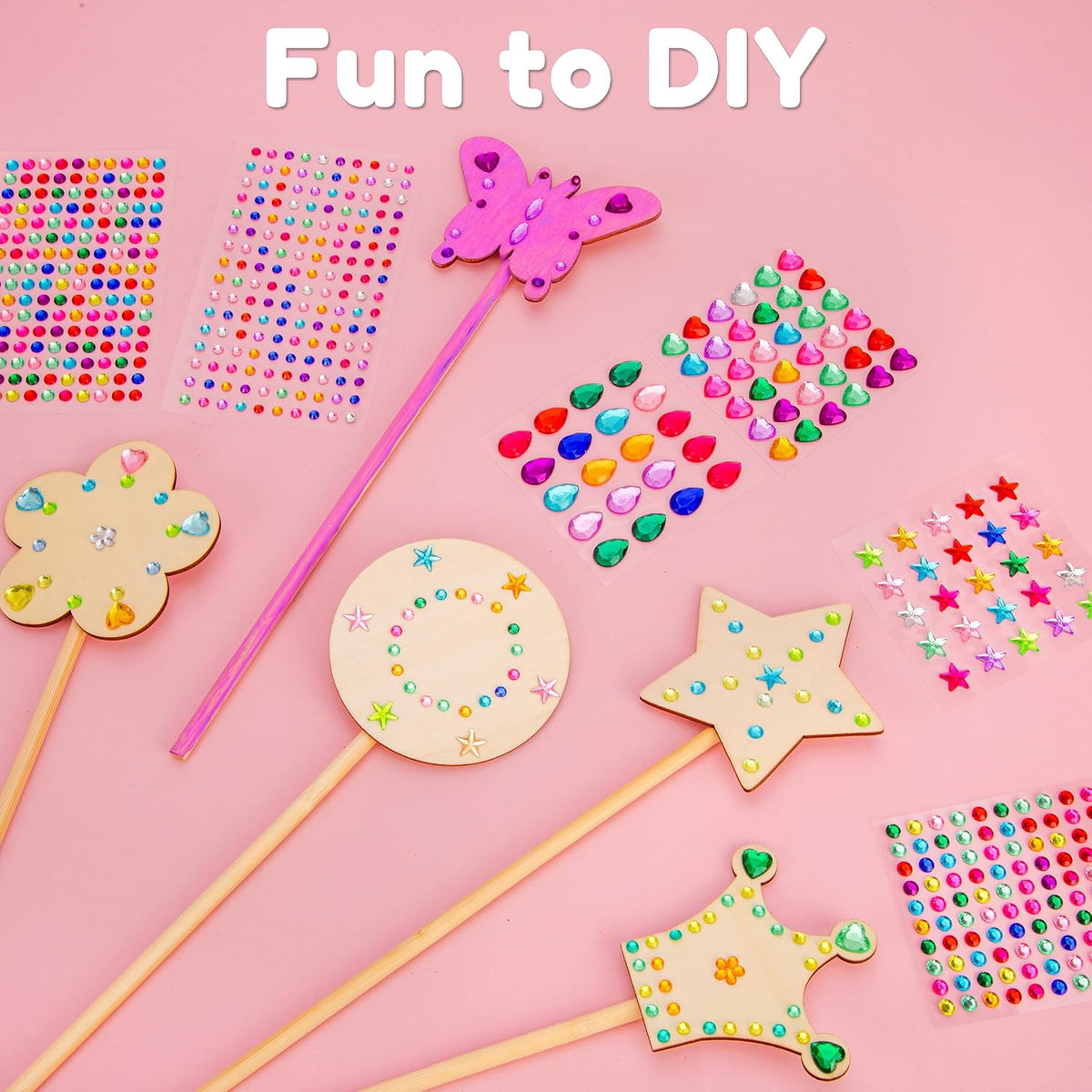 Pllieay princess fairy wands craft kit with 18 unfinished wooden wands and diamond stickers - view 11