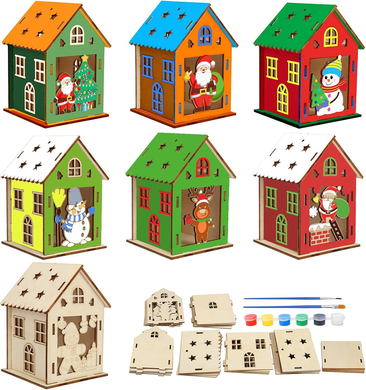 Fennoral 7 pack wooden 3D pumpkin house craft kit for kids Halloween decorating - view 4