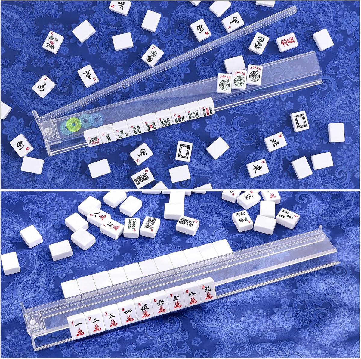 American Mahjong Game Set, 166 Quality White Tiles - Blue-red - image 4