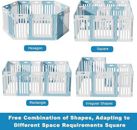 2 Room Dog Playpen with Door,DIY Shape Combination Puppy Pen,16-Panel+2 Link Piece+Large Door+Small Door,25.5" H Dog Fence,Non-Slip&Secure Pet Gate,Easy to Assemble,Blue+White
