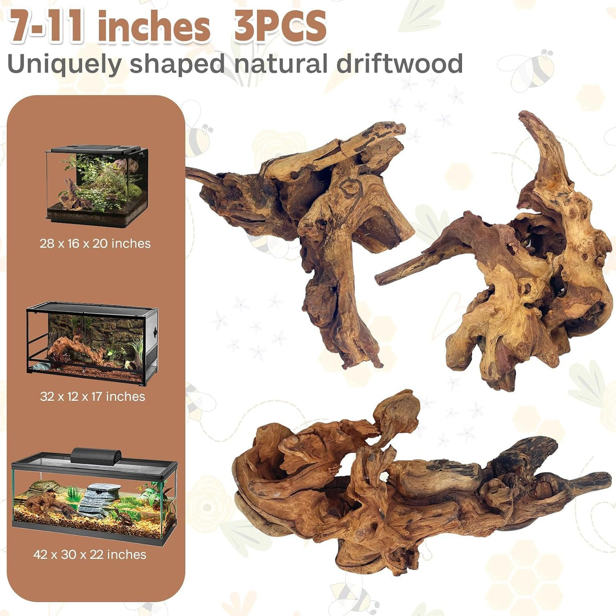 PINVNBY Natural Driftwood for Aquarium Decor Fish Tank Decorations - L: Mopani Driftwood (7-13 inches/3 Pack） - image 2