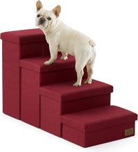COZY KISS Dog Stairs with Storage, 16.7" H Wider Dog Steps - Burgundy / 4 / 38.1x17x22 inch