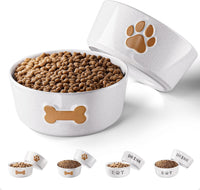 Ceramic Dog Bowl Set of 2 with Anti-Skid Base, 5.5"W x 2"H - Medium 6.5" / Brown