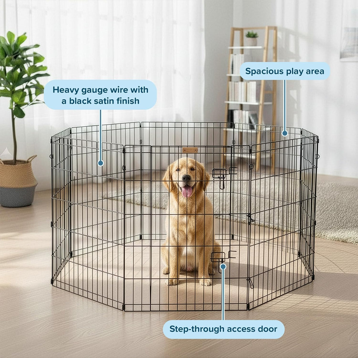 Dog Playpen - Foldable Metal Exercise Puppy Play Pen with 8 24x30in Panels - Indoor/Outdoor Pen - 24" X 30" - image 2