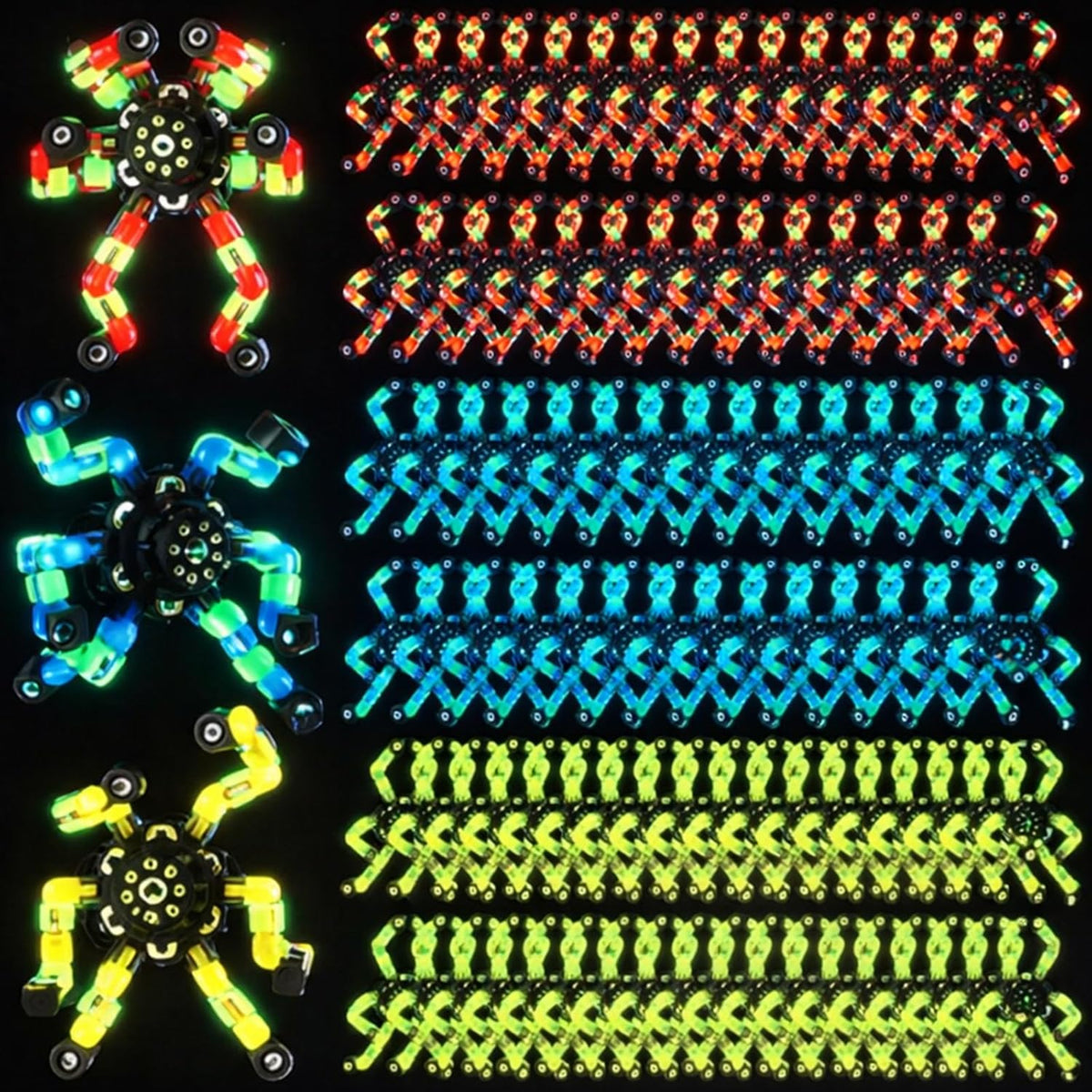 Junkin transformable fidget spinners in white, orange, green and blue