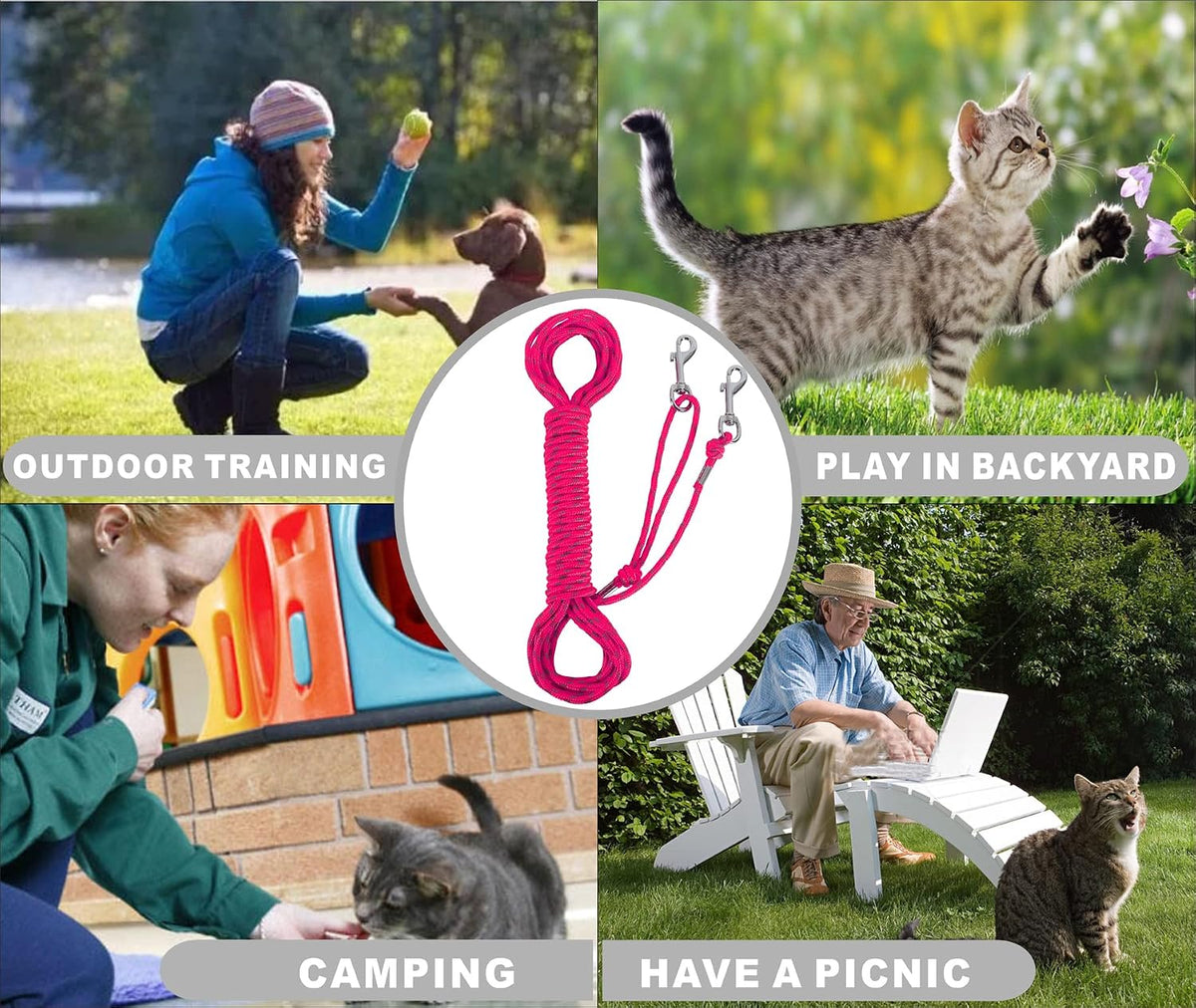Reflective Cat Leash 50FT Cat Cable Out Escape Proof Walking Leads - 30FT / Hotpink - image 3