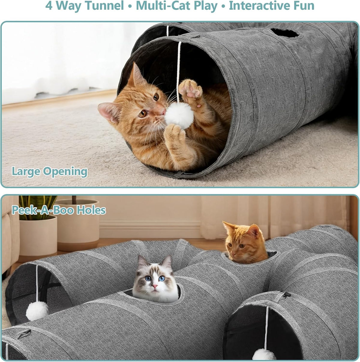 Ownpets Cactus Cat Tunnel 12" with Peek Holes for Indoor Large Cat - Cactus Shape / 10 Inches in Diameter - image 2