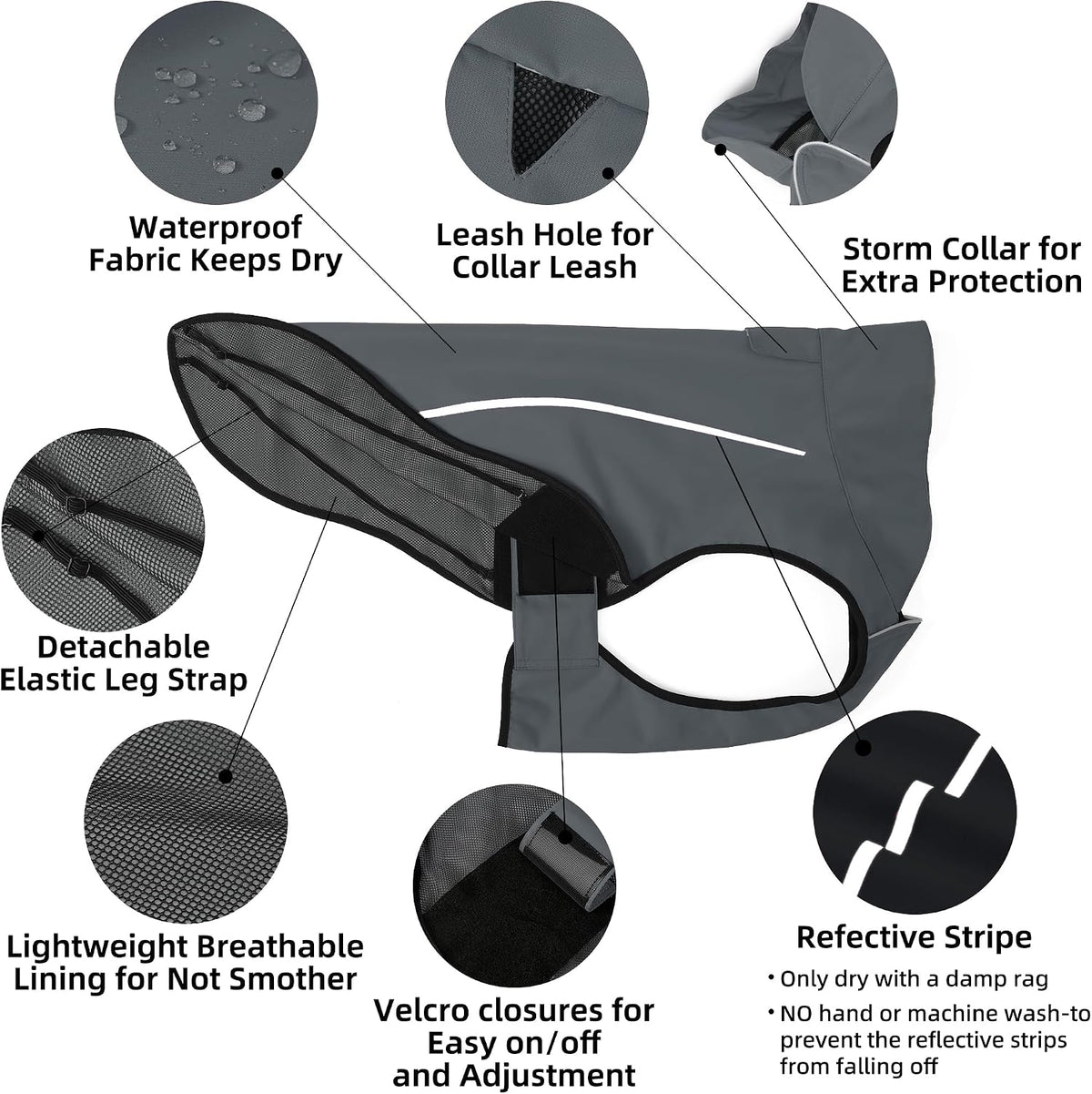 Mile High Life Dog Raincoat - M Chest 26"-32" / Dark Gray - image 3