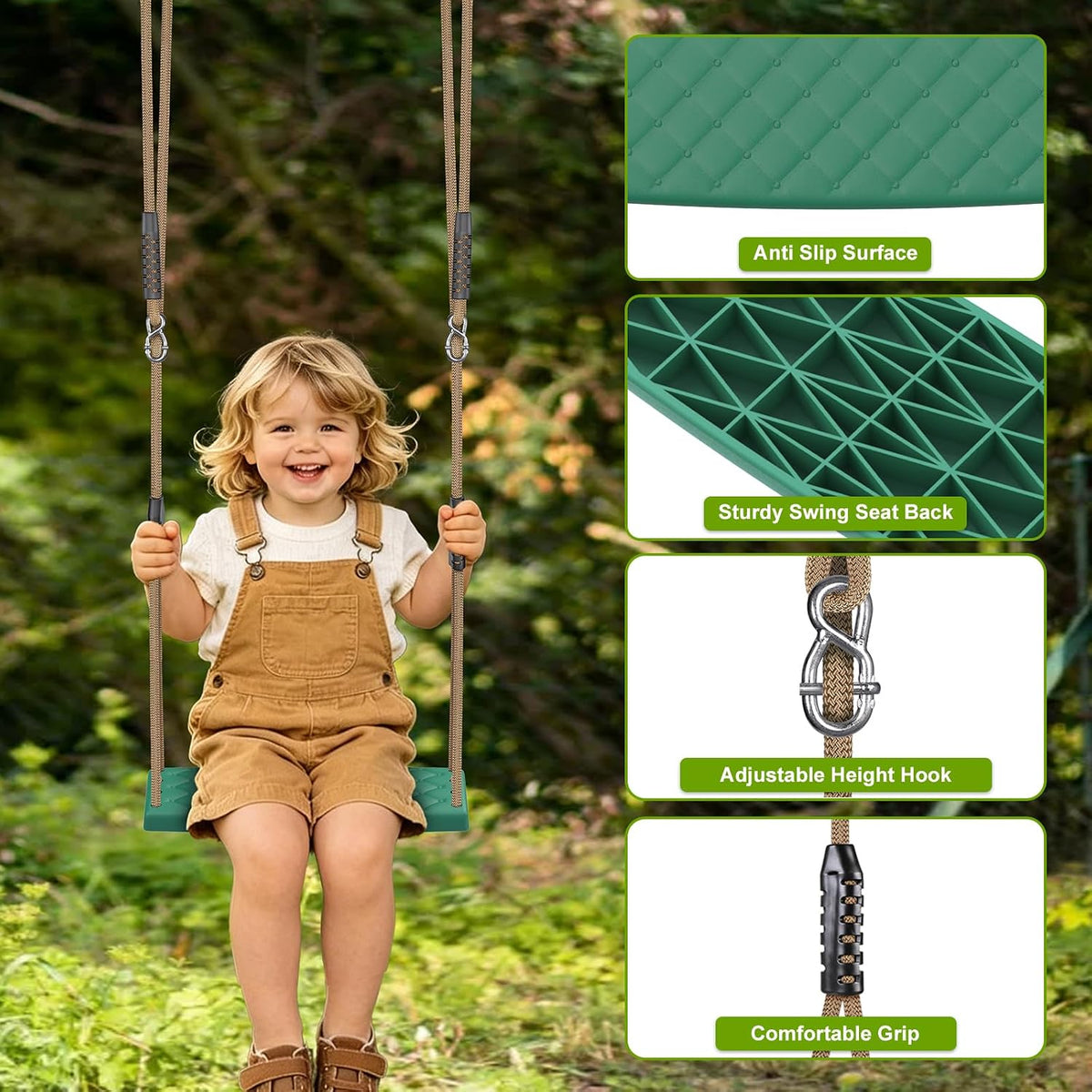 BeneLabel green A-frame middle swing set bracket made of powder coated steel - view 33