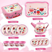 D-FantiX 15 piece pink tin tea party set with teapot, cups, saucers and suitcase - view 2