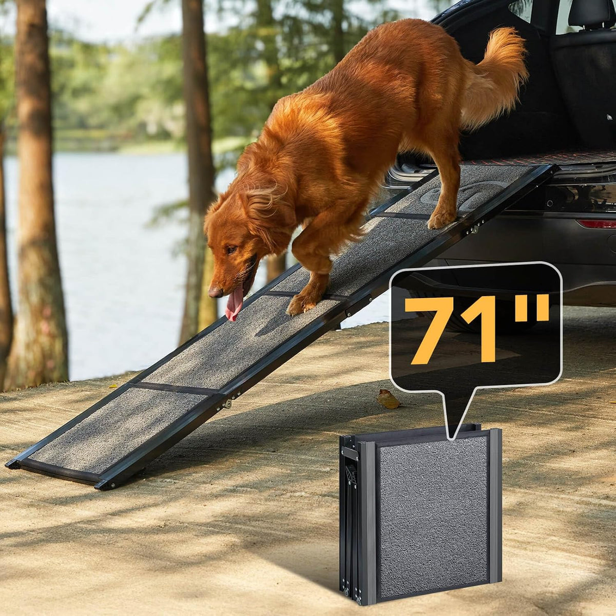 Dog Ramp for Cars, 71" L × 17.2" W, Extra-Long Foldable – Essentials for Dogs - 71" L x 17.2" W with Dog Pattern Upgraded