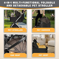 Pet Stroller for Small & Medium Dogs Cats up to 55 lbs 4-in-1 Foldable Travel Pet Stroller with Detachable Carrier Lightweight All-Terrain Spring Damping,Car Seat,Sun Canopy,Black