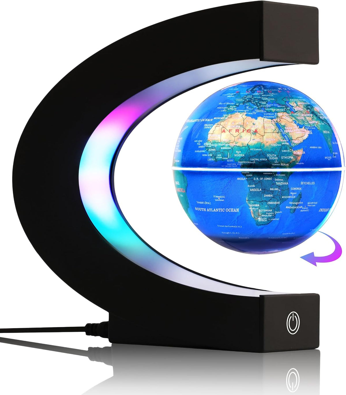 Magnetic Levitation Floating Rotating World Globe with LED Light - Blue Color-Changing