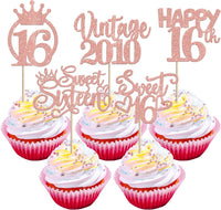 Rose gold glitter vintage 1946 cupcake toppers for an 80th birthday - view 3