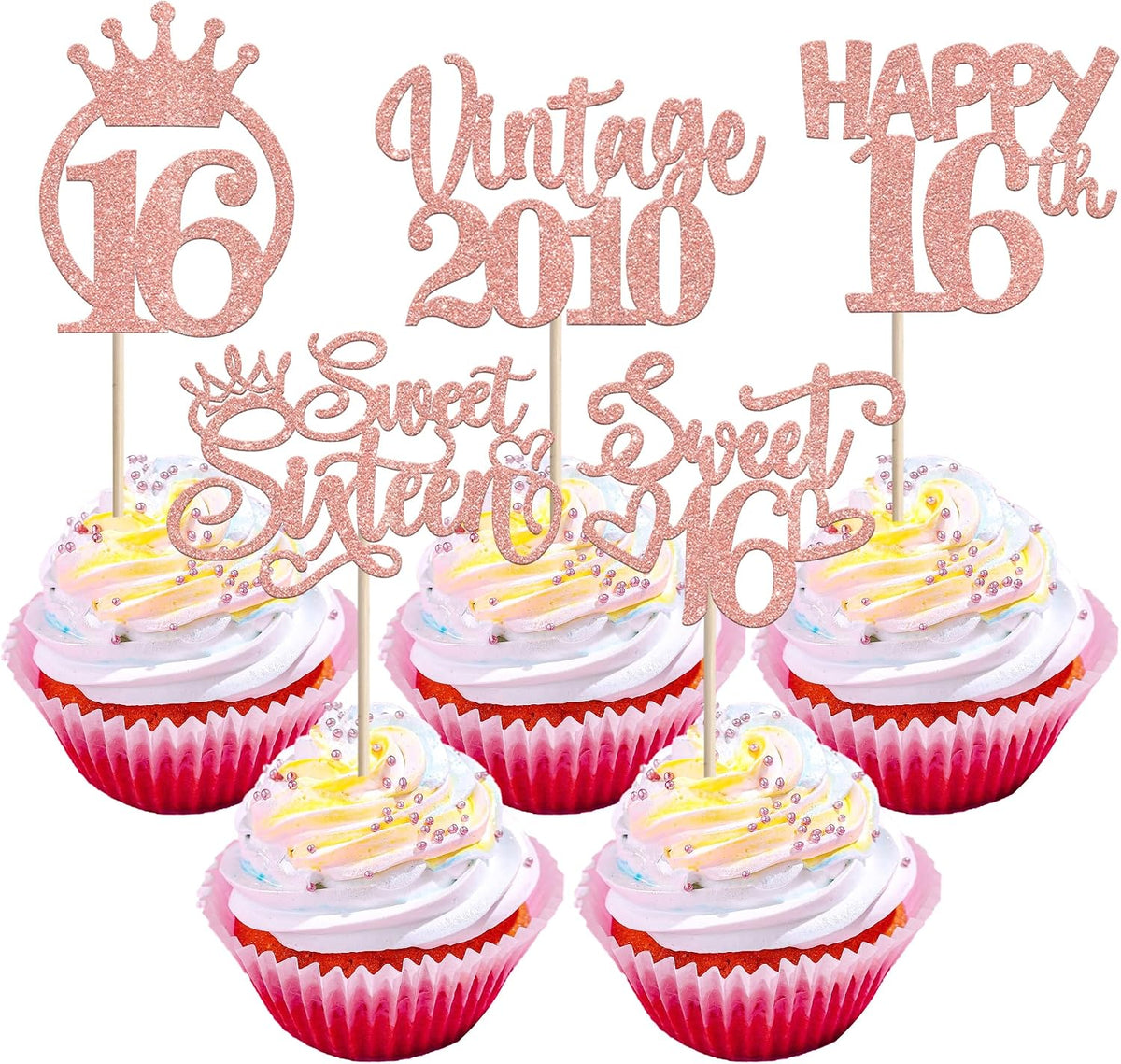 Rose gold glitter vintage 1946 cupcake toppers for an 80th birthday - view 3