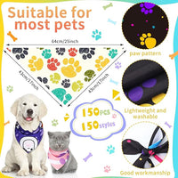 150 Pcs Dog Bandanas Bulk Pet Bibs Colorful Triangle Scarf Pet Bandanas for Medium Large Dogs Spring Summer Birthday Costume Decoration (Paw)