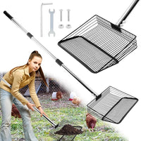 10inch Chicken Poop Scooper, Chicken Coop Scoop for Poop, 4 Sections Extended with 22 to 77inch Stainless Steel Adjustable Handle, Litter Scooper Sifting Shovel