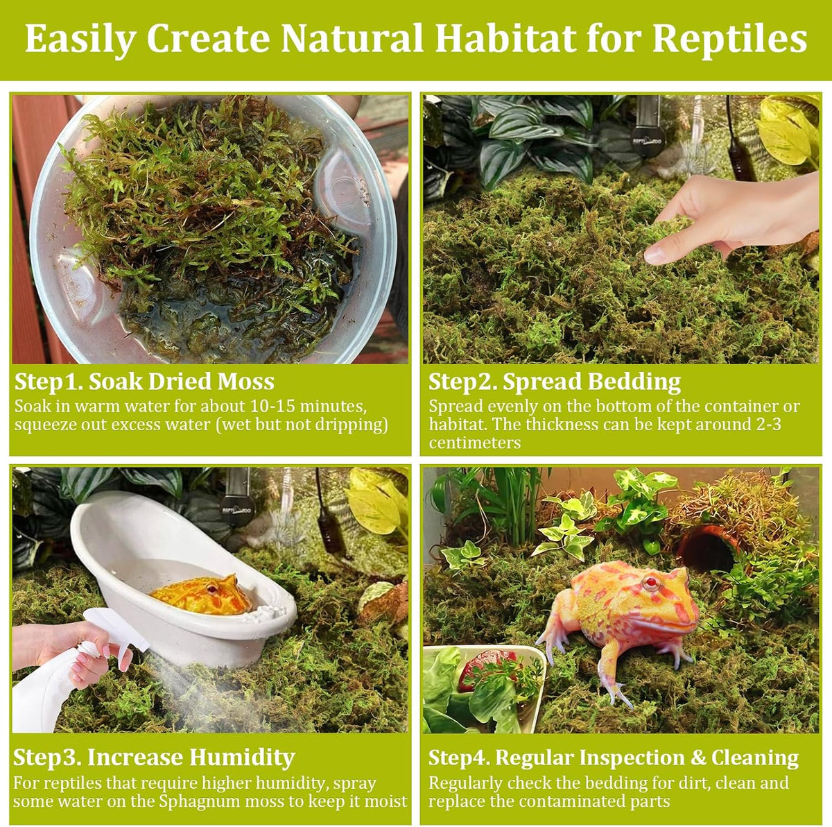 14OZ Natural Sphagnum Moss for Reptile Terrarium Substrate Bedding – Daily Care for Reptiles And Amphibians - 14 OZ - image 4