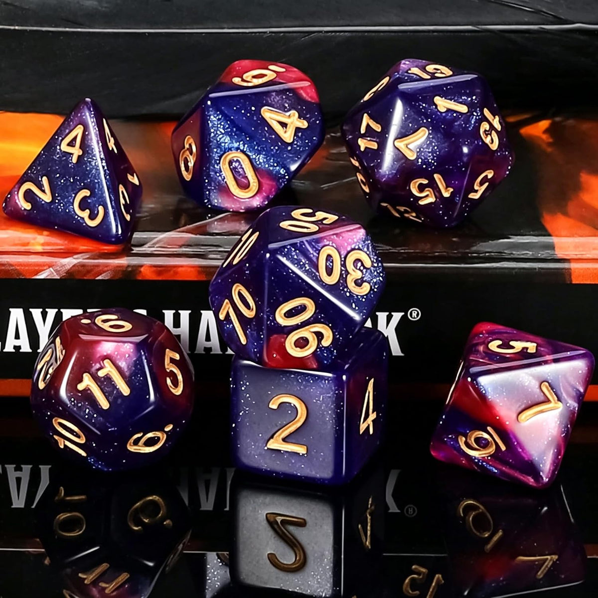 QMAY DND Dice Set - 7Pcs Blue Mix White Polyhedral Dice with Black Dice Bag – Fun for Kids & Family - Blue Purple Nebula - image 4