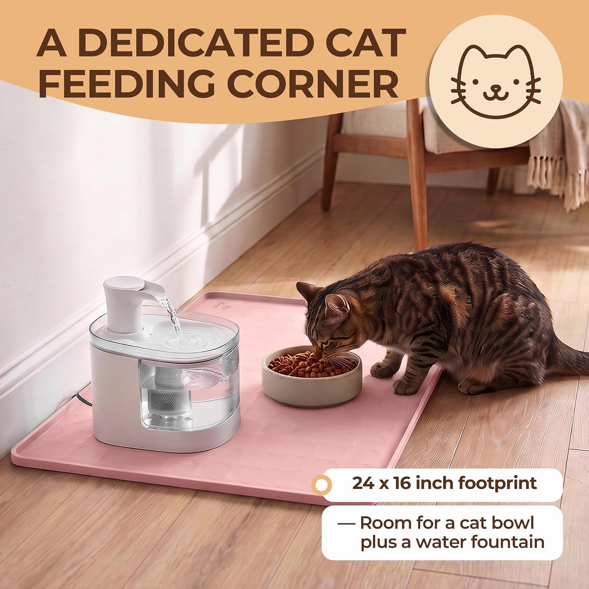 Silicone Pet Food Mat, Extra Large 34x22 Inch - Pink / 24"L x 16"W - image 3
