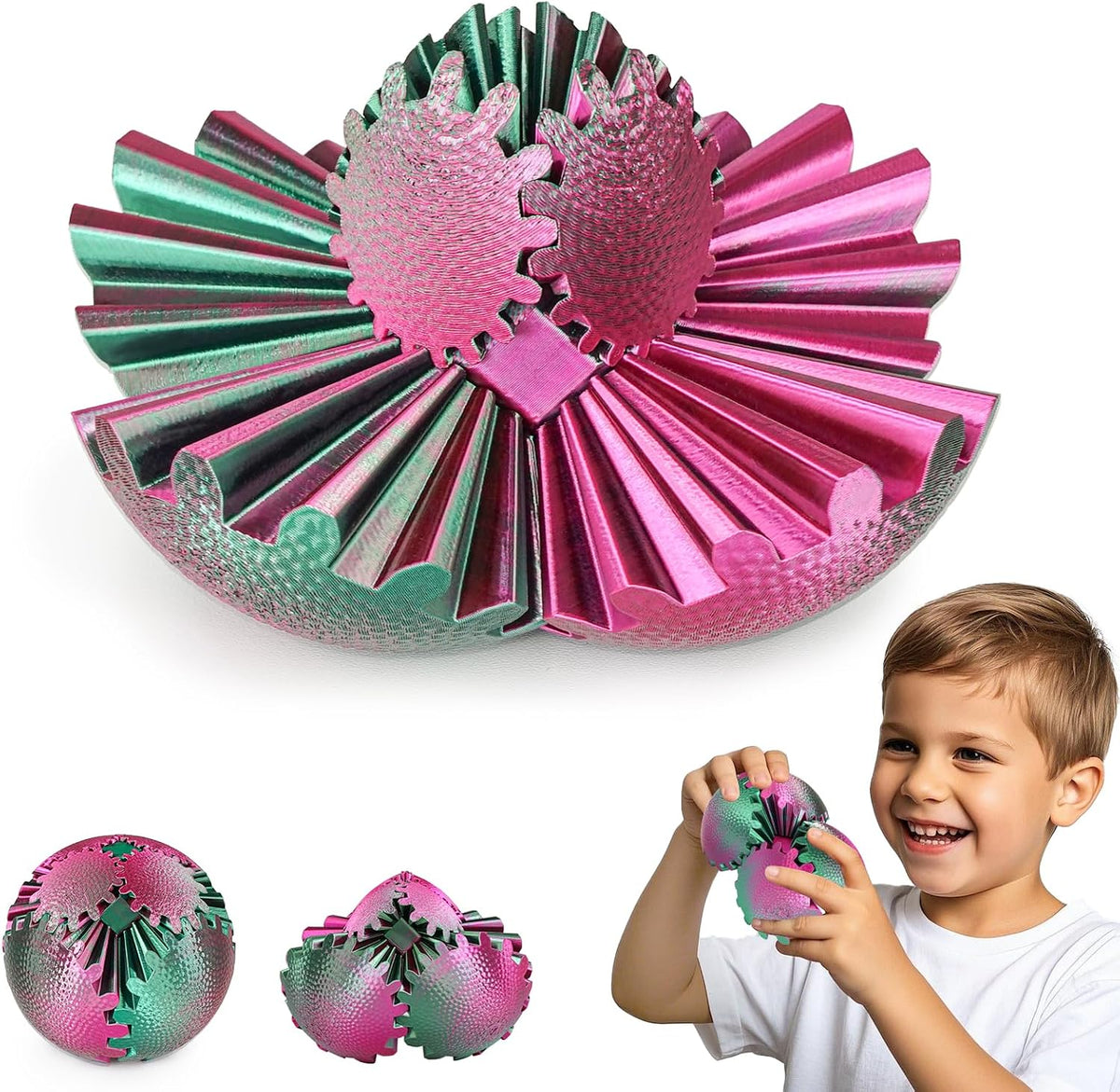 Gear Ball Fidget Toys Steampunk Gear Sphere for Kids - Muted Plum Green / 6 cm / 2.5 in
