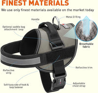 Dogline Dog Harness, Reflective No-Pull Adjustable Vest with Handle for Walking, Training, Service Breathable No - Choke Harness for Small, Medium or Large Dogs Room for Patches Grey XL 33"-46"