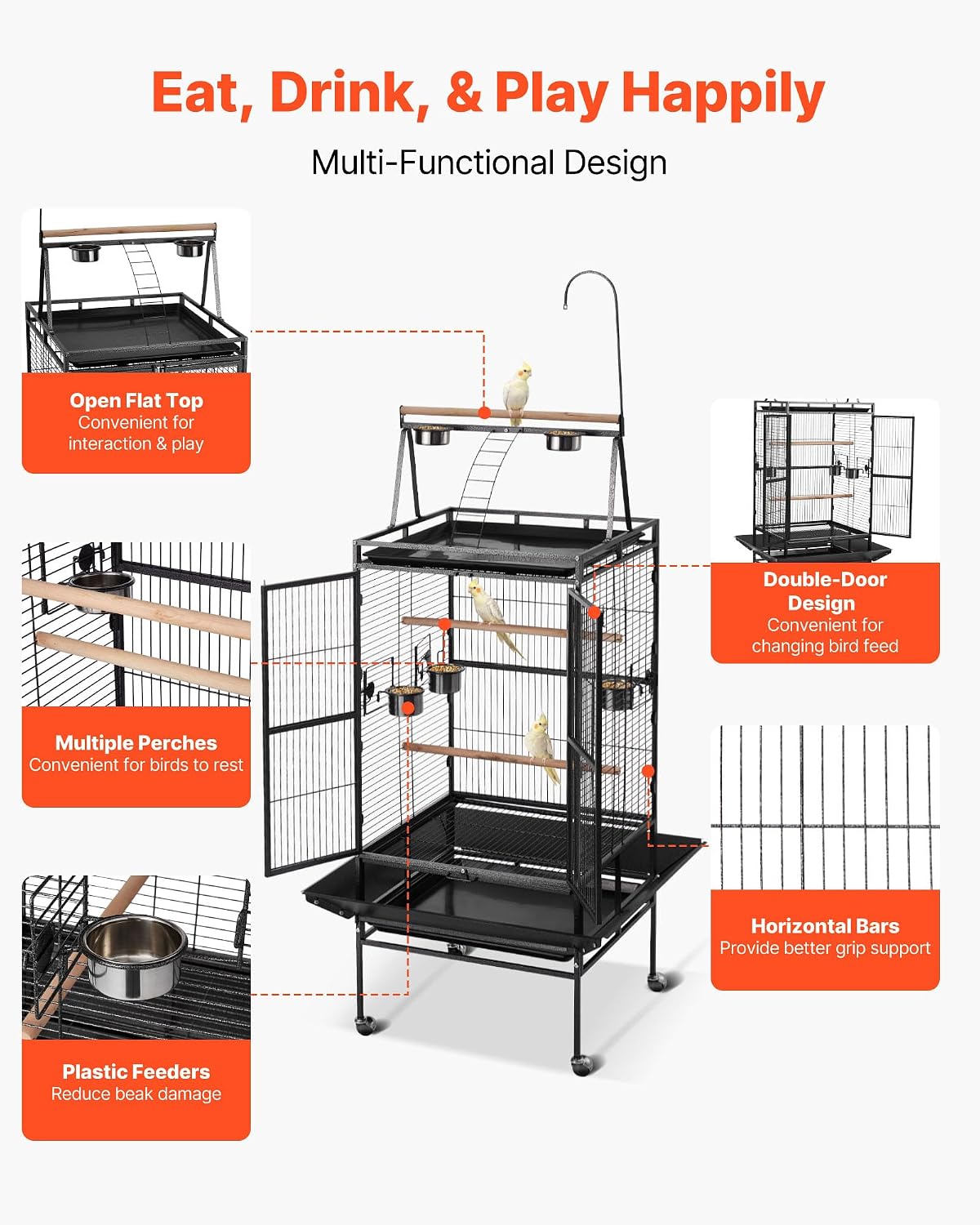 VEVOR Bird Cage, Flat Top - Black / 32.7"L x 31.1"W x 82.7"H - image 4