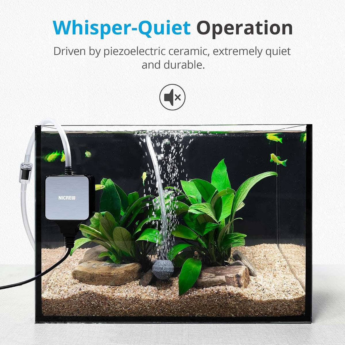 NICREW Nano Silent Aquarium Air Pump - up to 10 gallon / Black - image 2