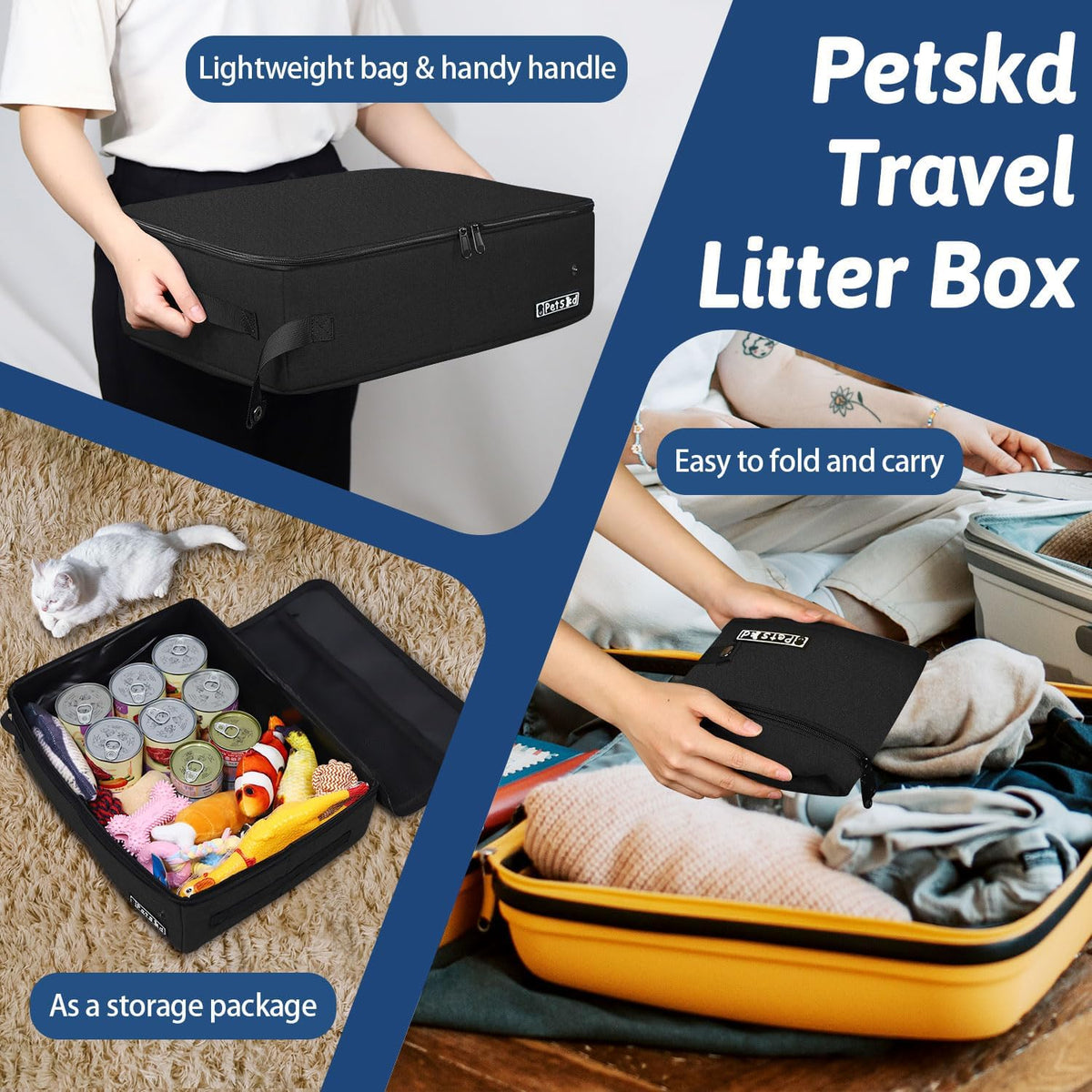 Petskd Portable Cat Travel Litter Box with Lid - Small / Black - image 4