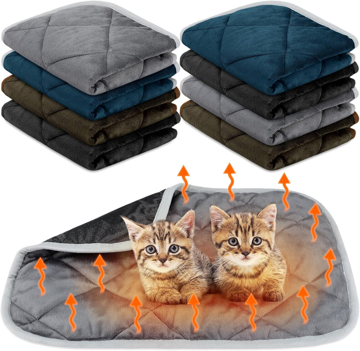 Clysee 8 pack self heating cat mat in mixed colors, 16 x 20 inch five layer pads