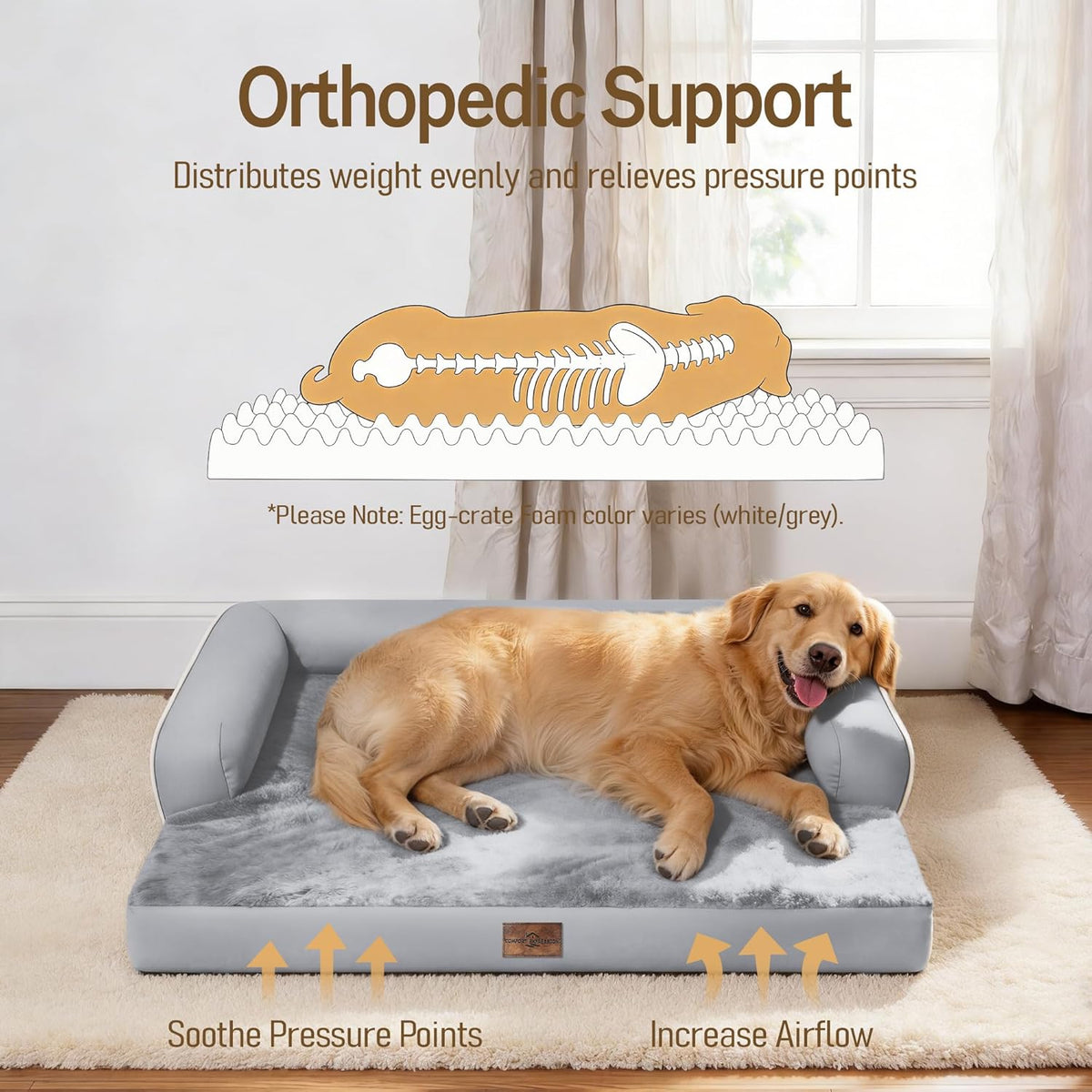 Comfort Expression Orthopedic XL Dog Bed for Large and Extra Large - Grey / 36"L x 27"W x 7.5"Th - image 2