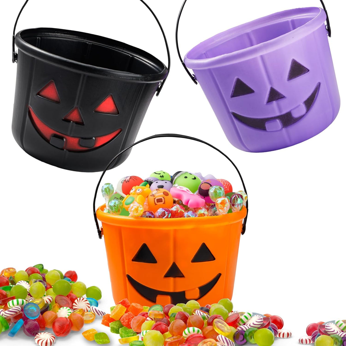 JOYIN 6 pack Halloween jack o lantern trick or treat pumpkin buckets with handles