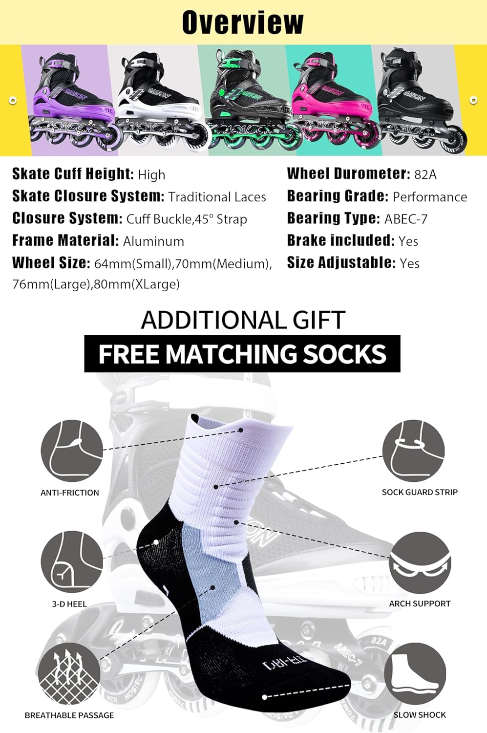 PAPAISON Adjustable Inline Skates for Kids and Adults with Full Light - Black / Large-Youth & Adult (5-8Women/4-7Kids Men) - image 4