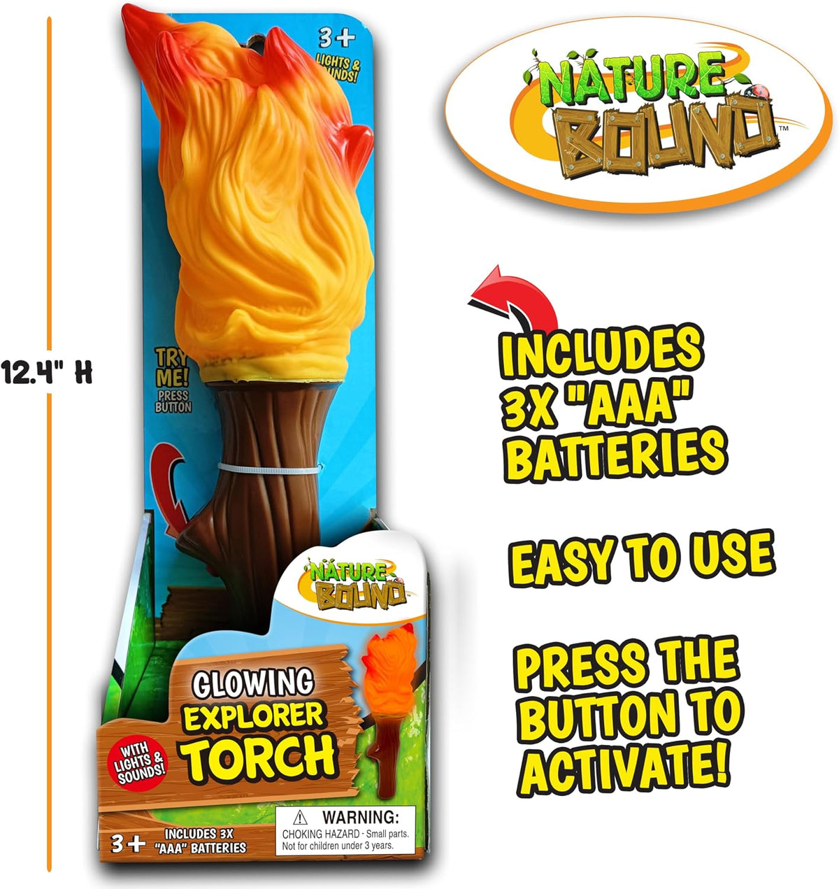 Nature Bound Explorer torch campfire light with glowing, flickering flame effect - view 3