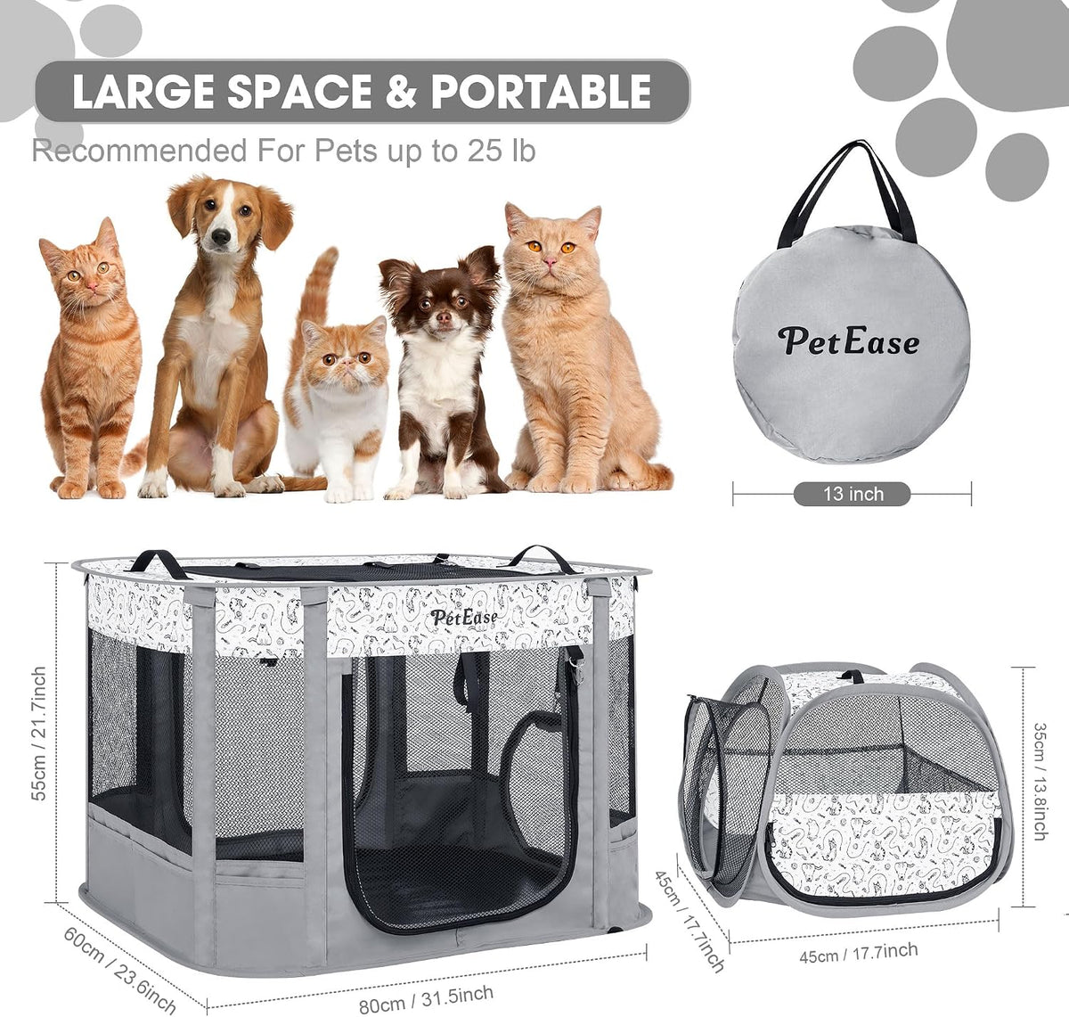 Portable Cat Playpen with Litter Box, Cat Enclosure for Camping - Light gray / Double - image 3