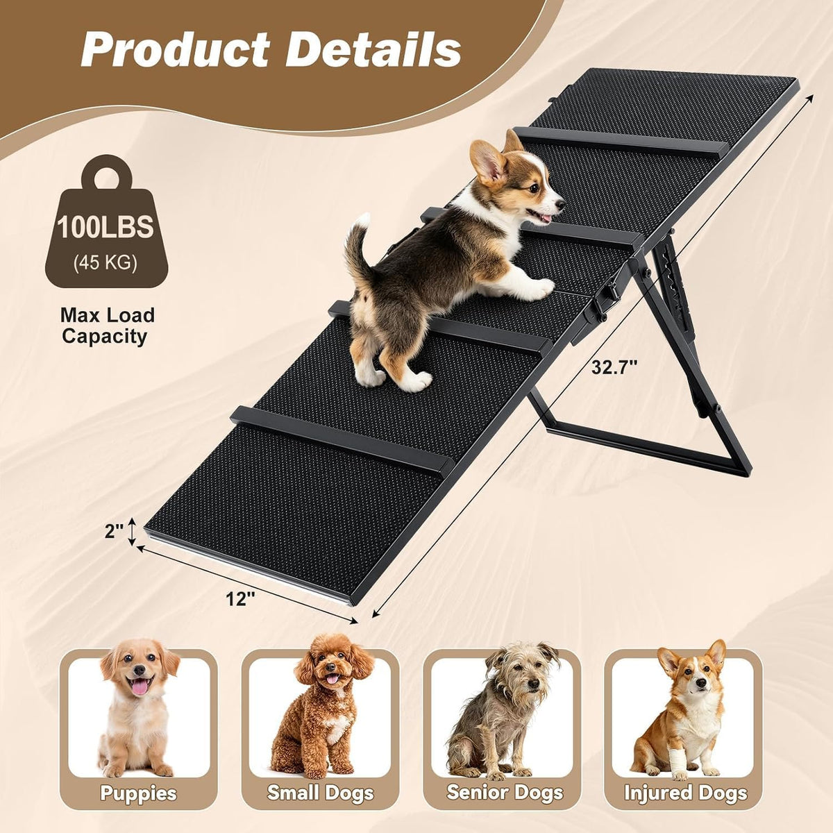 Metal Dog Ramp for Couch, Foldable Pet Ramp for Small Dogs – Essentials for Dogs - image 2