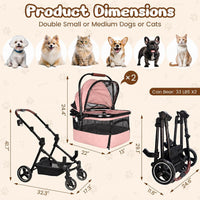 Foldable Double Pet Stroller for 2 Small Medium Cats Dogs – Essentials for Cats - Pink / Double - image 3