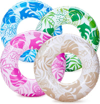 Sloosh 4 Pack Inflatable Pool Floats, Pool Tube Rings - Tropical Leaves