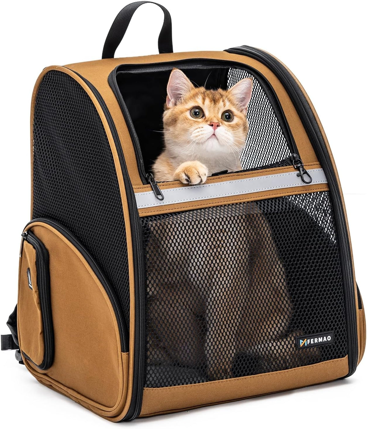 Cat Backpack Carrier for Small Dogs and Medium cat Puppy Kitten Bunny - Brown / 12.9"L x 10.6"W x 15.5"H