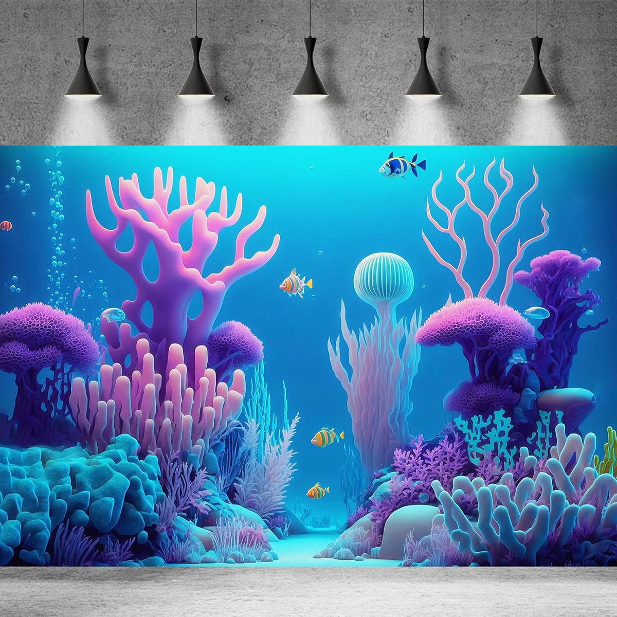 Under The Sea Aquarium Background Turquoise Underwater World Theme - 36(W)x18(H)in / Pure Blue - image 3