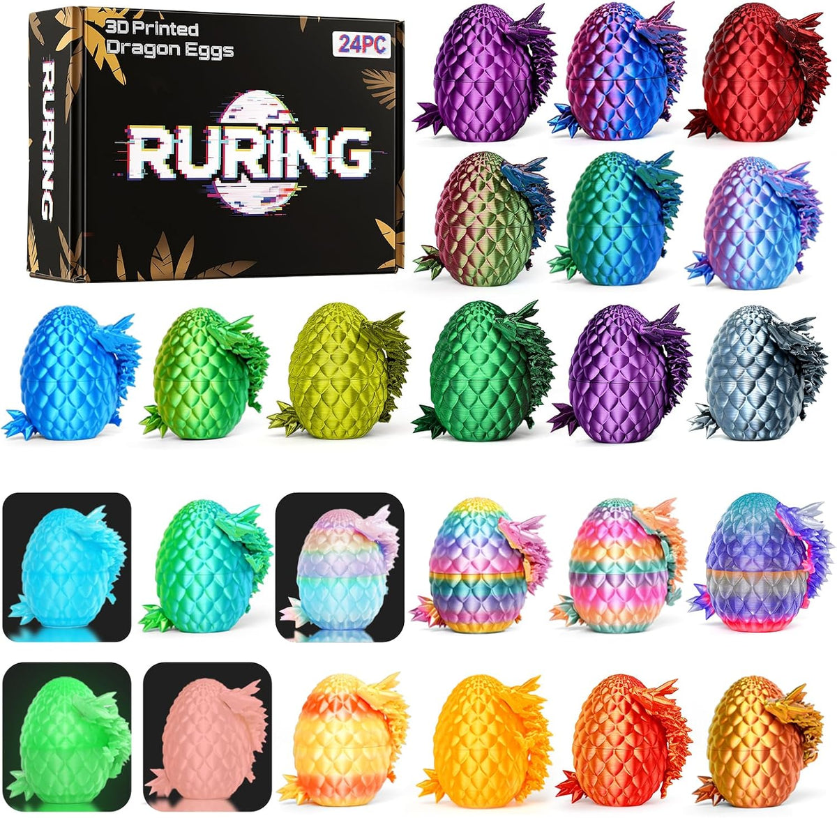 12PCS 3D Printed Dragon Eggs - 24PC(Color-A)