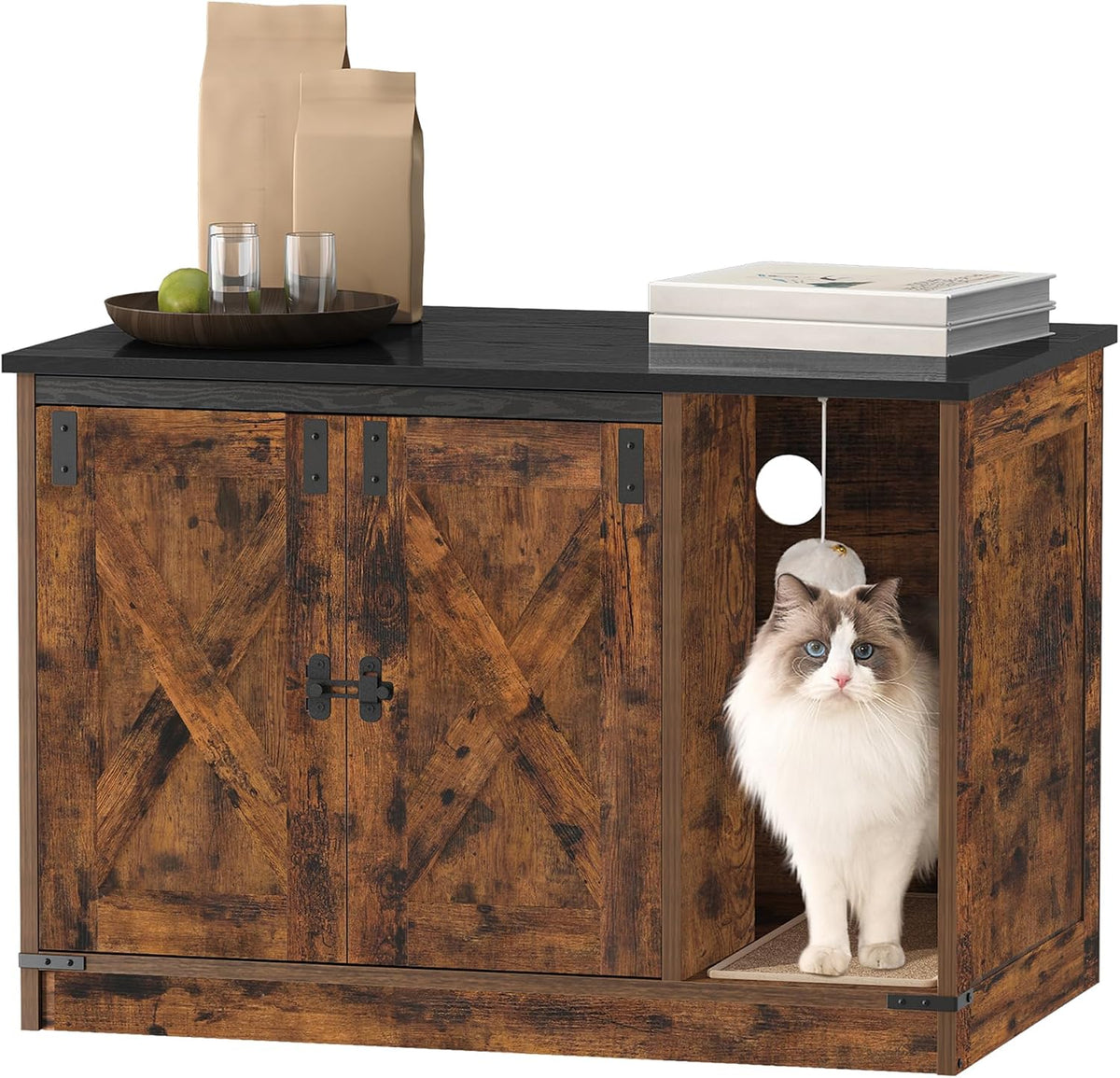 Hzuaneri Cat Litter Box Enclosure - 31.5"L x 19.7"W x 20.9"H / Rustic Brown and Black